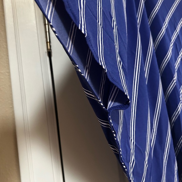 NWOT SUSAN GRAVER Blue White Stripe Top V-Neck Dolman Batwing Sleeve XL Oversize - Picture 3 of 7